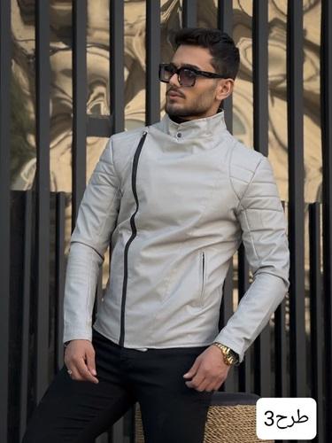 کاپشن چرم زیپ کج کانگورویی کد_3079