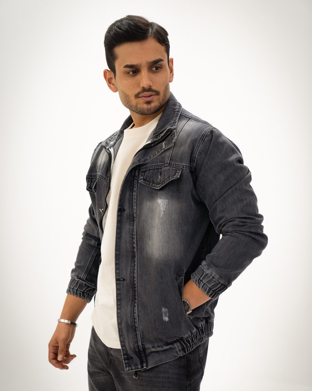 kaver کت جین مردانه باکسی زیپدار_کد4632 - Image 1